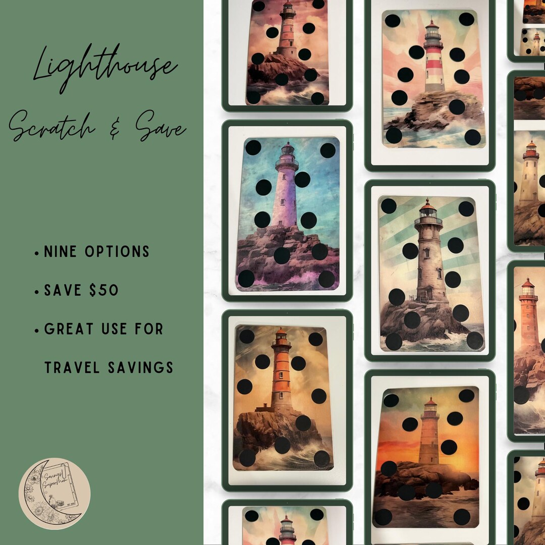 Lighthouse Scratch off Savings Challenge | Save 50 Dollars | 9 Design ...