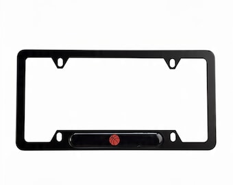 Marco para matrícula con diseño de baloncesto, acero inoxidable negro.