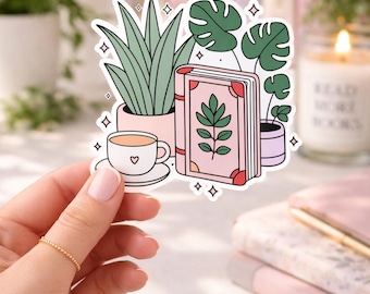 Books and Plants Sticker | Cute Bookish Sticker for Reader | Pastel Kindle Laptop Water Bottle Decal