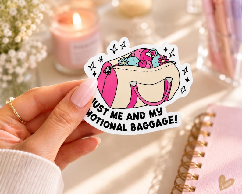 Just Me And My Emotional Baggage Funny Mental Health Sticker | Therapy Humor Gift | Sarcastic image 1