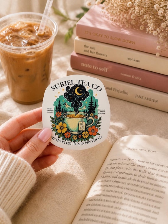 Fantasy Tea Sticker Cozy Cottagecore Sticker Bookish Aesthetic Tea Lover Sticker Magical Nature Vinyl Sticker Cute Reading Gift