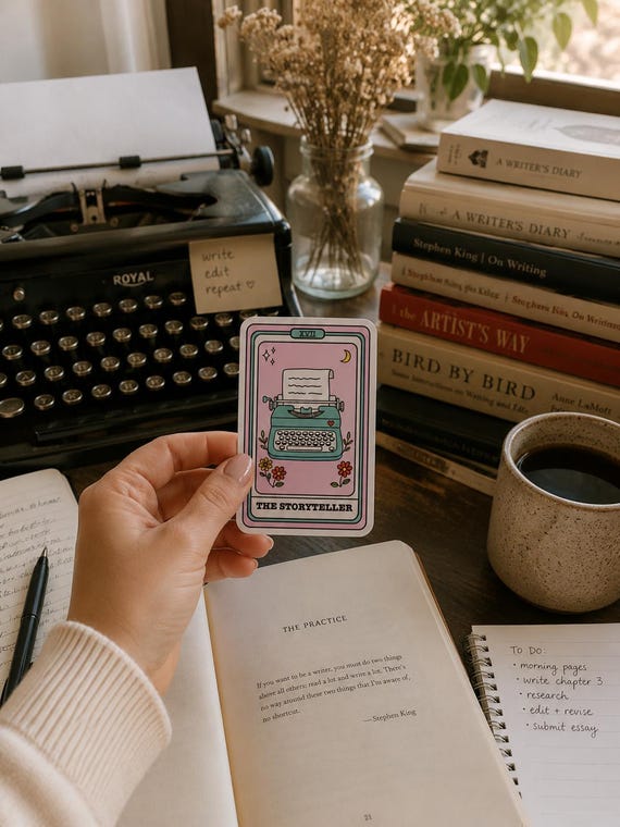 The Storyteller Tarot Card Sticker | Writer Gift Bookish | Typewriter Sticker for Authors