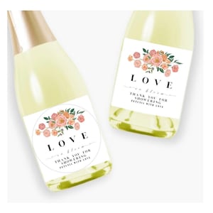 Étiquettes de champagne et de prosecco Amour en fleurs, cadeaux de douche nuptiale, cadeaux d'enterrement de vie de jeune fille