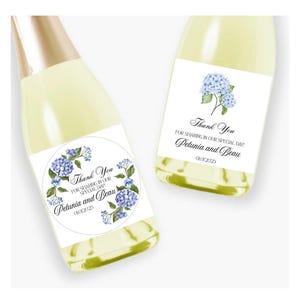 Hortensia bleu mariage étiquettes de vin imprimées douche nuptiale fiançailles répétition anniversaire hortensia bleu poussiéreux