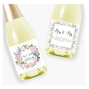 Étiquettes de bouteilles de vin de Mademoiselle à Madame pour les showers de mariage