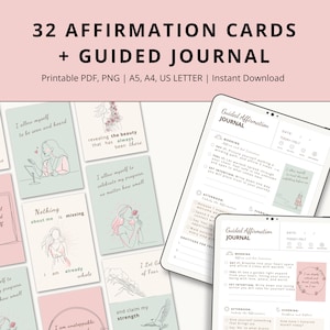 32 afdrukbare bevestigingskaarten + 32 pagina's met gids | Zelfliefde, vertrouwen, mindfulness en manifestatie | Directe digitale download