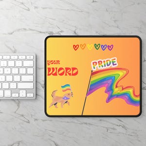 Personalized LGBTQ Mouse Pad with Rainbow Pride Flag  Custom Name Mouse Mat Gift for Queer Gay, Lesbian Trans Non Binary Office Desk