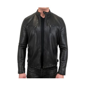 Blouson motard en cuir Café Racer pour homme, Blouson en cuir pour homme, Blouson motard en cuir, Blouson aviateur en cuir Blouson en cuir pur pour homme, Coupe slim