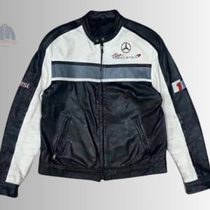 Blouson aviateur noir Mercedes | Blouson motard Mercedes |Blouson aviateur noir | Veste motard homme | Veste en cuir Mercedes, cadeau d'Halloween pour lui