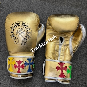 Custom Chrome Heart Leather Boxing Gloves – No Boxing No Life Premium Cowhide – Handmade Pro Training Gloves