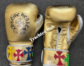 Custom Chrome Heart Leather Boxing Gloves: Handmade Pro Training