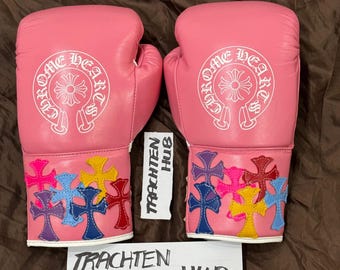 Custom Chrome Heart Leather Boxing Gloves: Handmade Pro Training