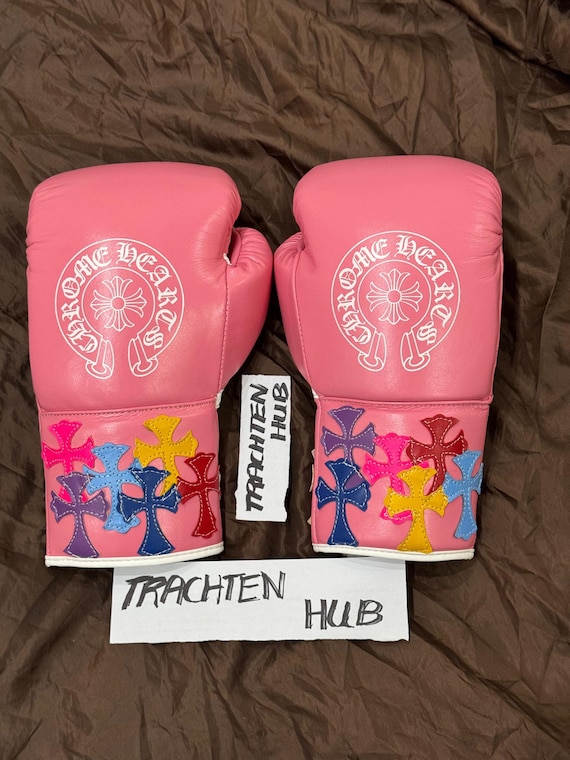 Custom Chrome Heart Leather Boxing Gloves: Handmade Pro Training