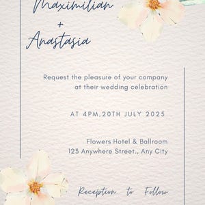 エレガントでミニマルな結婚式招待状 – DIY 結婚式用の Canva テンプレート、9 つのテンプレート デザイン、即時ダウンロード、花柄デザイン