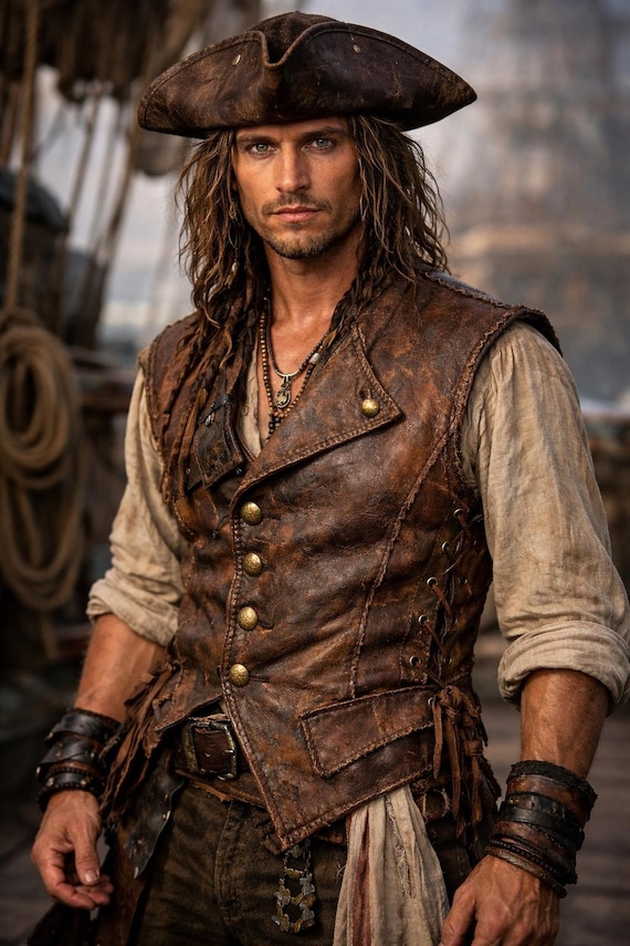 Pirate Leather Vest for Men, Vintage Handmade Leather Waistcoat, Medieval Viking Biker Vest, Renaissance Costume Vest, gift for him