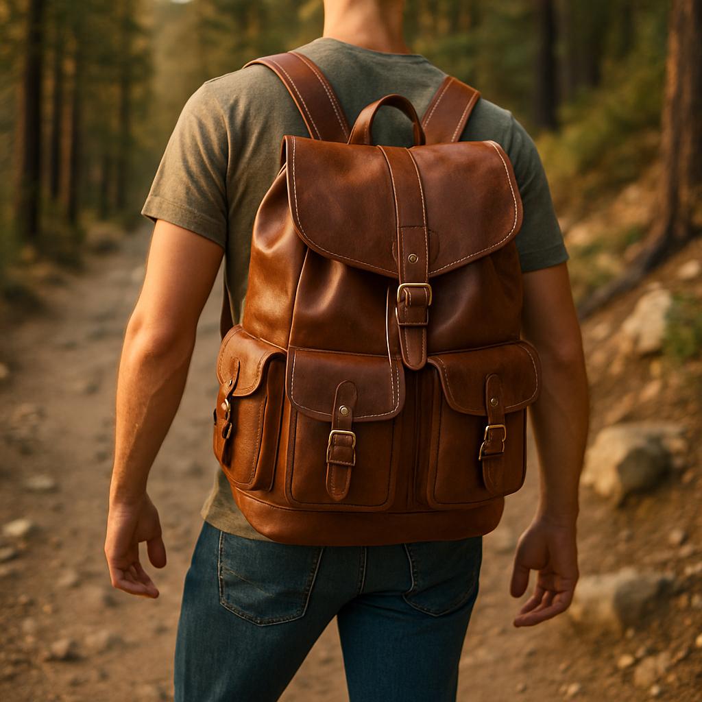 Rustic Backpacking Pack Handmade Full Grain Leather Hiking Backpack , Rustic Travel Rucksack ...