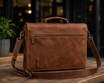 Handgefertigte Leder Laptoptasche für Männer, Vintage Messenger Bag, Aktentasche aus Leder, Bürotasche, Crossbody Arbeitstasche, Geschenk für Ihn