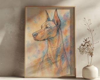 Doberman Watercolor Art Print, Elegant Dog Portrait Printable, Modern Pet Wall Decor, Cozy Dog Wall Art, Printable Digital Download