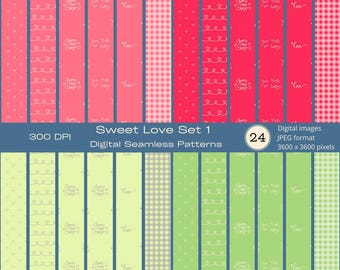 Love Hearts Cute Valentines Wedding Digital Paper Pack, Seamless Patterns, Pastel color Scrapbook Pages, Backgrounds, Commercial Use