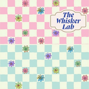Florale nahtlose digitale Muster Download, sich wiederholender weicher Gingham Hintergrund, rosa grüne Blumen