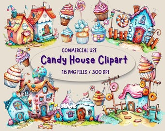Candy House Clipart | Watercolor Fantasy Cottage PNG | Sweet House Illustration Set | Cute Fairytale Homes for Stickers & Prints