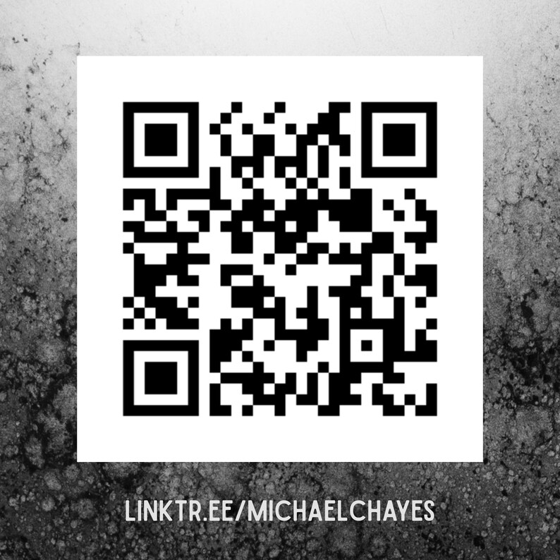 May include: Black and white QR code with the text "linktr.ee/michaelchayes" below it.