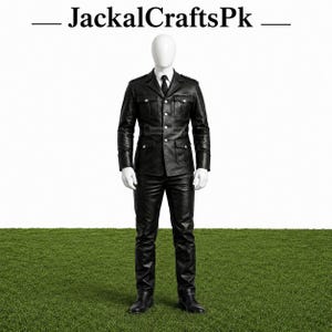 Black Leather German Officer Uniform Set, Military Tunic Pants, Historical Costume