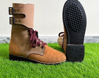 Handmade US Army 2 Buckle Suede Military Boots: Vintage Style Leather Combat Boots