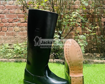 Botas de montar de cuero de oficial alemán hechas a mano: estilo militar ecuestre