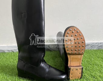 Botas de montar de cuero alemanas hechas a mano: recreación militar ecuestre