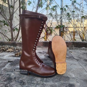 Handcrafted Brown Leather Victorian Buckle Boots: Steampunk Cosplay