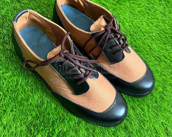 Handmade Two-Tone Leather & Canvas Oxford Shoes: Vintage Style