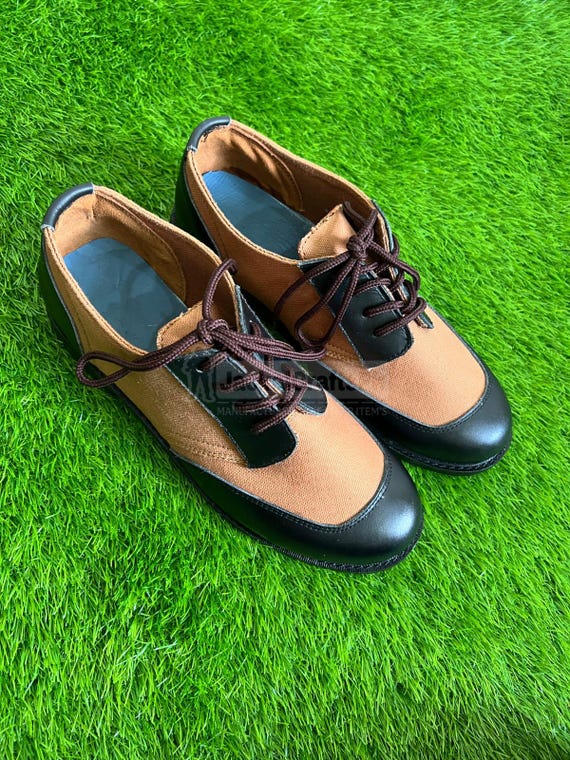 Handmade Two-tone Leather & Canvas Oxford Shoes: Vintage  display picture 1