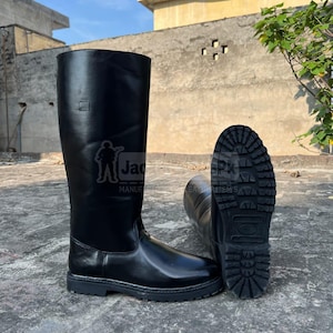 Handcrafted German Officer Jackboots: Black Leather Tall Riding Boots
