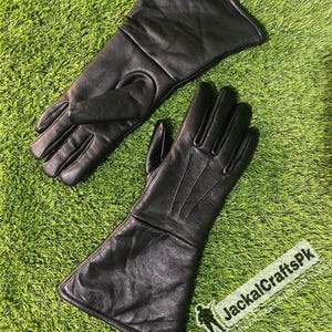 Handmade Black Leather Gauntlet Gloves: Cosplay, Motorbike, Costume