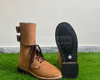 Handmade Suede Leather Combat Boots: US Army Double Buckle Style