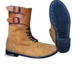 Handcrafted Suede Leather Combat Boots: Vintage US Army Double Buckle