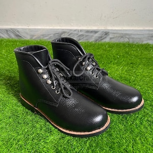 Handmade Black Leather Combat Boots: Military Style Ankle Boots