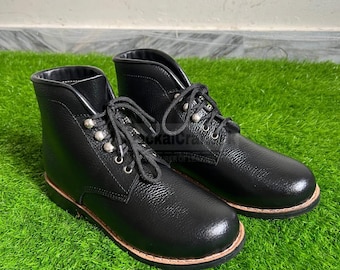 Handmade Black Leather Combat Boots: Military Style Ankle Boots