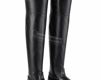 Men's Handmade German Black Leather Thigh High Riding Boots | Cavalry Style Equestrian Footwear