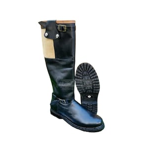 Handgefertigte Schwarze Leder Fliegerstiefel: Vintage Style Reitstiefel