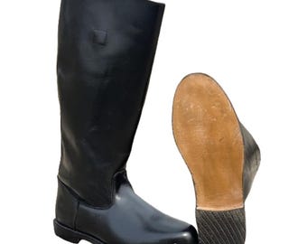 Handmade German Black Leather Officer Riding Boots: Men's Equestrian Tall Boots