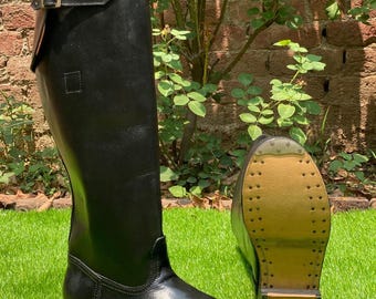 Handmade Black Leather Riding Boots: Tall Military Parade Boots