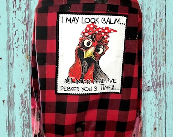 Bleached Buffalo Plaid Flannel Shirt with Chicken Patch