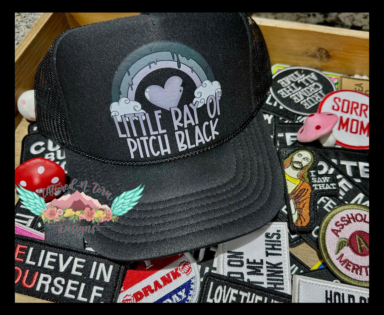 Little Ray of Pitch Black Trucker Hat, Goth Trucker Hat, Dark Humor, Mom Humor, Emo Life, Dark Soul, Mesh Hat, Patch Hat