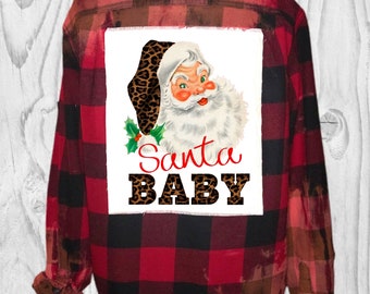 Vintage Santa Baby Patch Bleached Buffalo Plaid Flannel