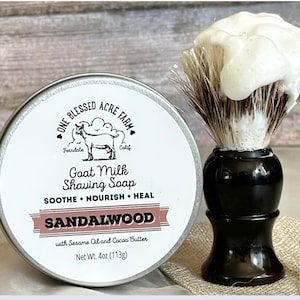 Sandalwood Goat Milk Shave Soap For Men Groomsmen Gift Shave Kit Grooming For Men Wet Shave Soap Puck For Men Shaving Set Fathers Day Gift