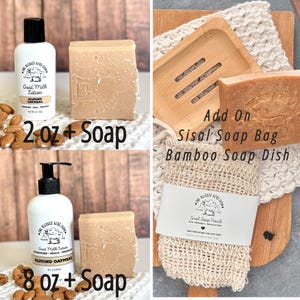 Almond Oatmeal Goat Milk Lotion with sisal bag and bamboo soap dish add ons