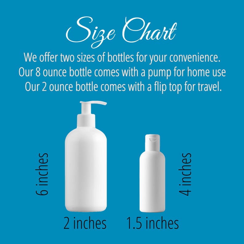 Goat Milk Lotion Size Chart, 8 ounce and 2 ounce bottles