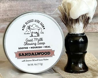 Jabón de afeitar de leche de cabra y sándalo para hombres, regalo para padrinos de boda, kit de afeitado, cuidado personal para hombres, jabón de afeitar en húmedo, disco para hombres, set de afeitado, regalo para el Día del Padre